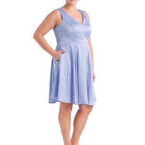 Eva rose print dress 1x Blue Sleeveless Dress